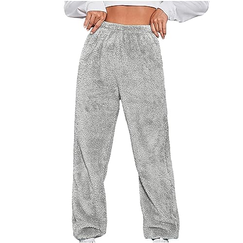 yiouyisheng Plüschhose Damen Flauschig Winter Teddy Fleecehose Warme Hosen Jogginghose Damen Lang Warm Winterhose Gefüttert Thermohose Mädchen Bequem Haushose Pyjamahose von yiouyisheng