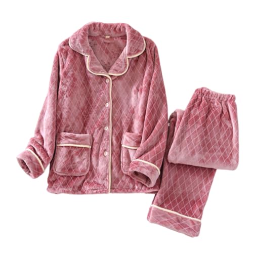 yiouyisheng Schlafanzug Damen Lang Flanell Winter Warm Nachtwäsche Damen Flanell-Pyjamas zweiteiliges Set Herbst und Winter warme Hauskleidung Hausanzug Loungewear Homewear von yiouyisheng