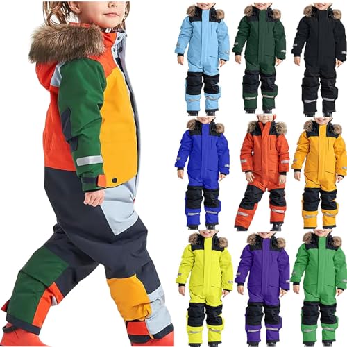 yiouyisheng Schneeanzug Kinder Unisex Skianzug Winddicht Wasserdicht Schneeoverall Warm Verdickt Skioverall Mit Kapuze Winter Overall Outdoor Skianzüge Einteiler Winteranzug Mädchen Jungen von yiouyisheng