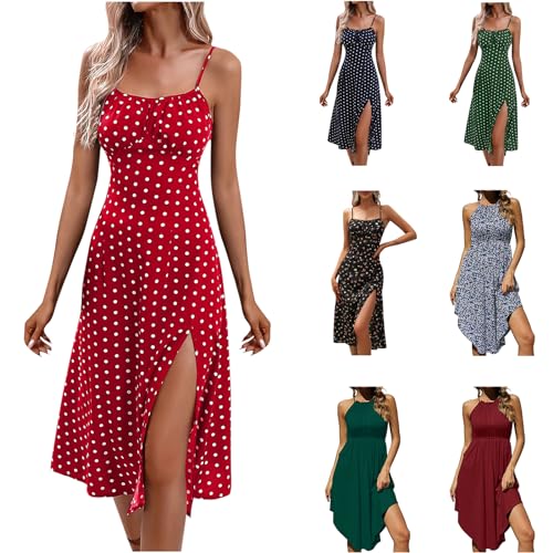 yiouyisheng Sexy Kleid Damen Sommer Lang Spaghetti Trägerkleid, Damen Sommer Sexy Ärmellos Spaghettiträger Boho Blumen Lang Kleid mit Schlitz, Freizeitkleid Elegant Hohe Taille Sommerkleider von yiouyisheng