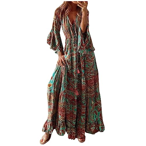 yiouyisheng Sommerkleid Damen Lang Paisley Muster Maxikleid Sommer Boho Kleid 3/4 Ärmel V-Ausschnitt Freizeitkleid Frauen Strandkleid Casual Strand Urlaub Vintage Kleider yiouyisheng Sommerkleid Damen Lang Paisley Muster Maxikleid Sommer Boho Kleid 3/4 Ärmel V-Ausschnitt Freizeitkleid Frauen Strandkleid Casual Strand Urlaub Vintage Kleider von yiouyisheng