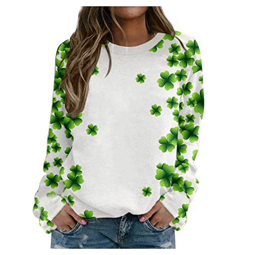 yiouyisheng St. Patrick's Day Sweatshirt Damen Kleeblatt Glücksbringer Shamrock Druck Pullover Saint Patrick's Day Oberteil St Patricks Day Shirt Irland Pulli Grün von yiouyisheng