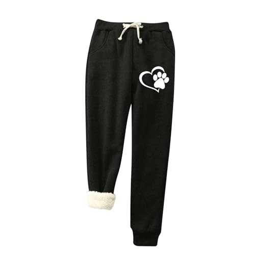 yiouyisheng Thermohose Damen Winter Gefüttert Fleece Leggings Hundepfote und Herz Druck Winterhose Mädchen Thermoleggings Warm Jogginghose Thermoleggins Sweathose mit Bündchen von yiouyisheng