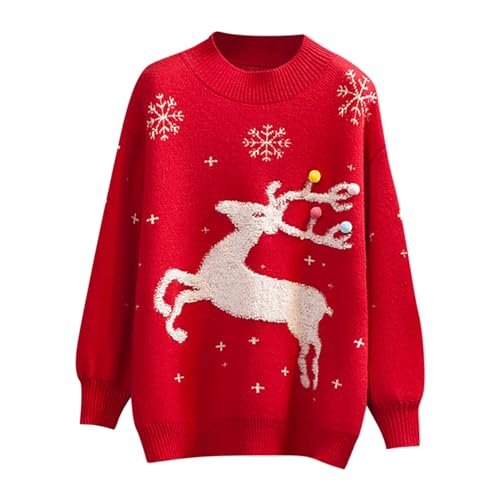 Weihnachtspullover Damen Lustig Strickpullover Elch Weihnachtsbaum Schneemann Weihnachtspulli Ugly Christmas Sweater Pulli für Frauen Teenager Mädchen Herbst Winter von yiouyisheng