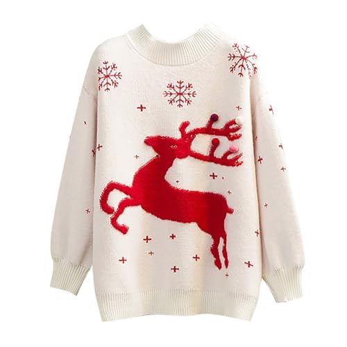 Weihnachtspullover Damen Lustig Strickpullover Elch Weihnachtsbaum Schneemann Weihnachtspulli Ugly Christmas Sweater Pulli für Frauen Teenager Mädchen Herbst Winter von yiouyisheng