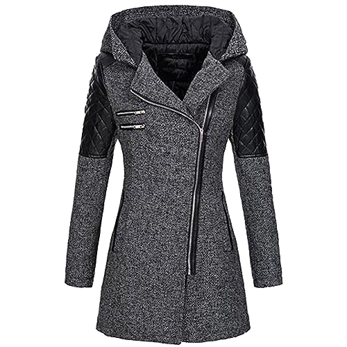 yiouyisheng Winterjacke Damen Grosse Grössen Hoodie Wintermantel Damen Warm Lang Elegant Winterparka Patchwork Jacke Mantel Parka Kapuzenjacke mit Reißverschluss L-6XL von yiouyisheng