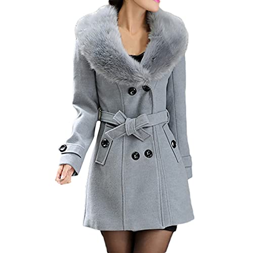 yiouyisheng Wintermantel Damen Lang Wolle Mantel Damen Elegant Herbst Winter Knopf Gürtel Trenchcoat Frauen Langarm Wollmantel Damen Wintermantel Winter Blazer Mantel Übergangsjacke S-5XL von yiouyisheng