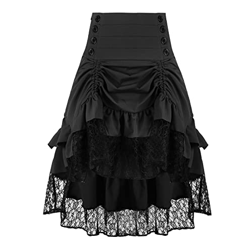 Damen Steampunk Retro Gothic Plissee asymmetrisch Hi-Low Spitze Party Spitzenrock, Yt2339-bk, Groß von yiranyijiu