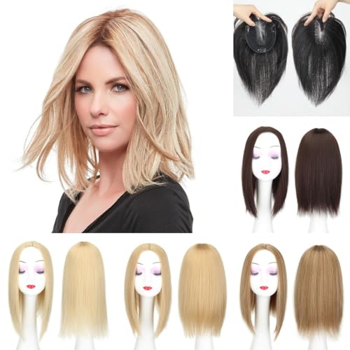 Haar-Topper 10/12 Zoll glatte Haaraufsätze for Frauen, echtes Echthaar, 13 x 14 cm, natürliche, atmungsaktive Schweizer Spitzenbasis, Clip-in-Haarteile aus brasilianischem Remy-Haar Haarteil(Grigio,30 von yixinzi-2024
