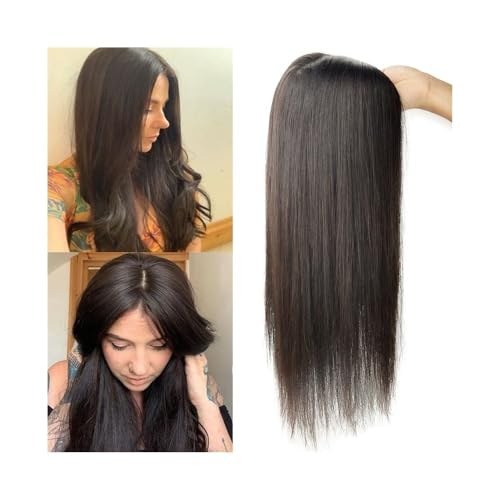 Haar-Topper 10-24 Zoll langes Echthaar-Topper, 12 x 13 cm, Haarteil mit Seidenbasis, Mittelscheitel, glattes Naturhaar-Topper for Frauen mit dünner werdendem Haar Haarteil(24 inches,Medium Brown) von yixinzi-2024