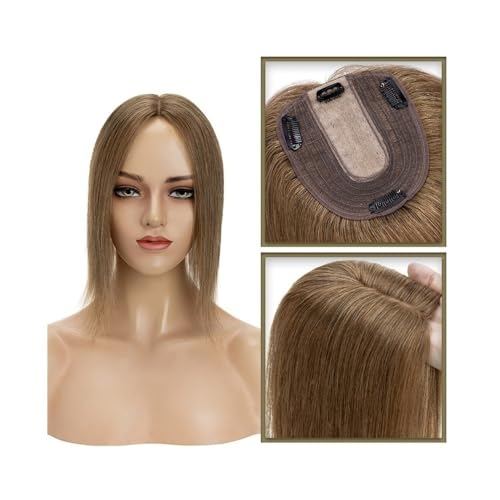 Haar-Topper 6–18 Zoll Echthaar-Topper for Frauen, echtes Echthaar ohne Pony, 10 x 12 cm, Injektionsseidenbasis, Clip-in-Haarverlängerung, Haarteile for glattes Haar Haarteil(Light Brown,8inch) von yixinzi-2024