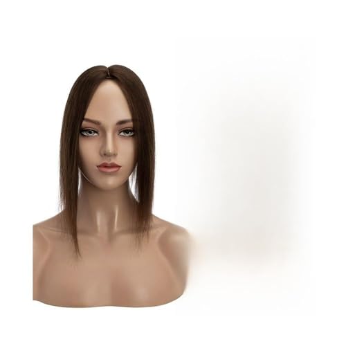 Haar-Topper 6–18 Zoll Echthaar-Topper for Frauen, echtes Echthaar ohne Pony, 10 x 12 cm, Injektionsseidenbasis, Clip-in-Haarverlängerung, Haarteile for glattes Haar Haarteil(Medium Brown,6inch) von yixinzi-2024