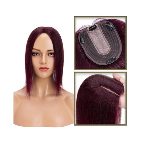 Haar-Topper 6–18 Zoll Echthaar-Topper for Frauen, echtes Echthaar ohne Pony, 10 x 12 cm, Injektionsseidenbasis, Clip-in-Haarverlängerung, Haarteile for glattes Haar Haarteil(Wine Red,14inch) von yixinzi-2024