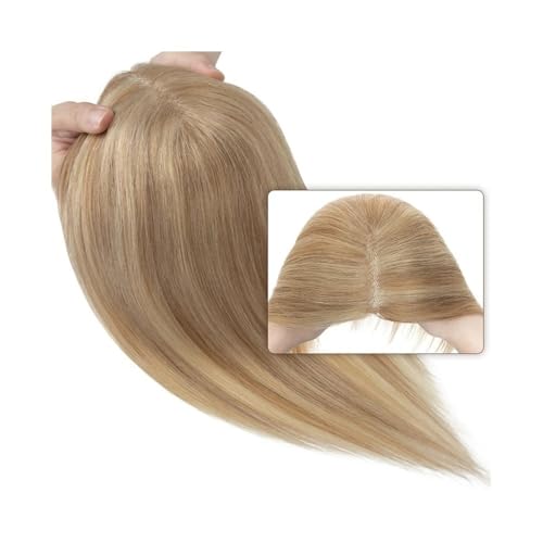 Haar-Topper Glatte Haar-Topper for Frauen, 8 x 10 cm, Mittelteil, Einzelknoten, Mono-Basis, handgehäkeltes Haarteil, Clip-In-Extensions aus indischem Echthaar Haarteil(14inch,Golden Brown+Bleach Blond von yixinzi-2024