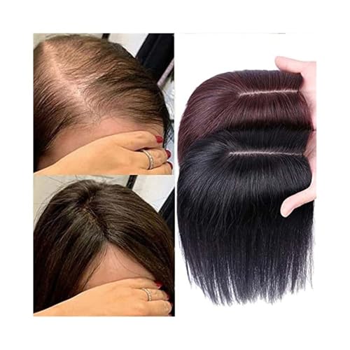 Haar-Topper Haaraufsätze for Frauen mit dünner werdendem Haar, Echthaaraufsätze mit Seidenbasis, 3 Clips in Remy-Haar, glatte Haarteile, ohne Pony Haarteil(Schwarz,10x12cm) von yixinzi-2024