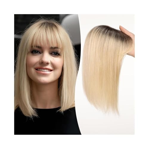 Haarteil 12-Zoll-Topper aus Echthaar mit Pony, 10 × 12 cm, Topper mit Spitzenbasis, Haarteile, gerader Clip-in-Topper aus Echthaar for Frauen mit dünner werdendem Haar/Haarausfall Haartopper(Ombre Lig von yixinzi-2024