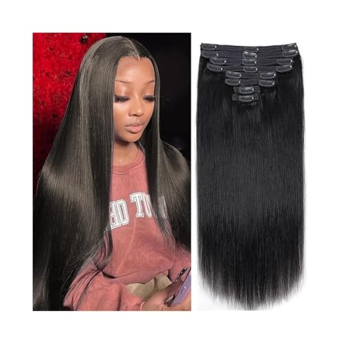 Haarverlängerungen Clip-in-Haarverlängerungen, 8 Stück, echtes Echthaar, Clip-in-Haarverlängerungen for Frauen, natürliche schwarze Farbe, brasilianisches Remy-Haar mit 18 Clips Haarstücke(Jet Black,2 von yixinzi-2024