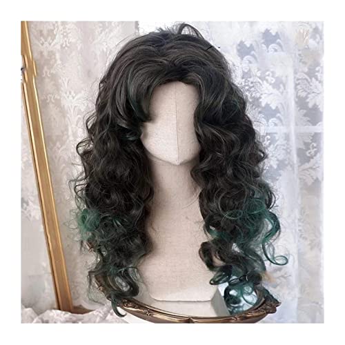 Perücke Lockenperücke mit Pony for Frauen, schwarz verlaufend, grün, wunderschöne lockige Haarperücke, hitzebeständige, weiche, synthetische Perücke for Frauen, täglicher Gebrauch, Party, Cosplay Frau von yixinzi-2024