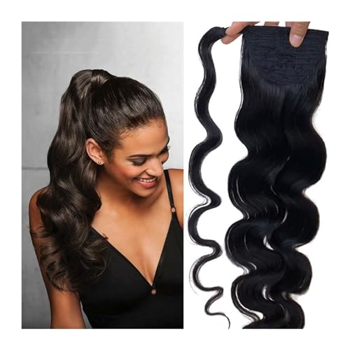 Pferdeschwanz Haarteil mit Kordelzug for Damen, gewellter Pferdeschwanz, Echthaar-Clips in brasilianischer Remy-Echthaar-Verlängerung Pferdeschwanz-Verlängerung(Natural Black,22inches) von yixinzi-2024