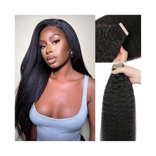 Tape in Haarverlängerungen Verworrene gerade Tape-in-Extensions aus echtem Menschenhaar for schwarze Frauen, natürliches Schwarz, 20 Stück/50 g, doppelseitige, unsichtbare Tape-in-Extensions aus Remy- von yixinzi-2024