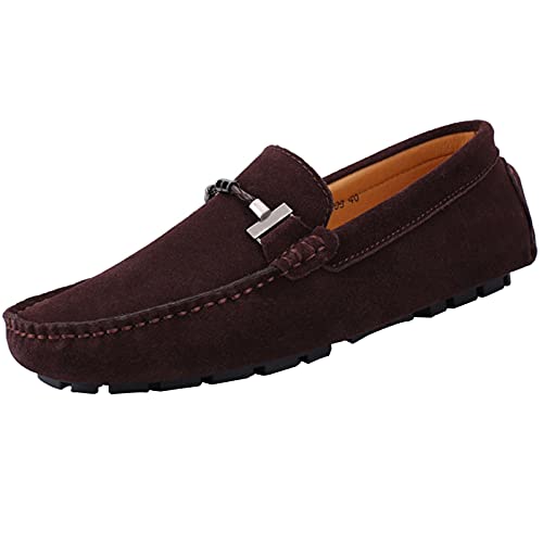 yldsgs Flache Loafer für Herren Wildleder Schlupfschuh Kleid Fahren Mokassins Casual Bootsschuhe, Kaffee, 47 EU von yldsgs