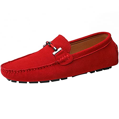 yldsgs Flache Loafer für Herren Wildleder Slip-on Kleid Fahren Mokassins Casual Bootsschuhe, rot, 47 EU von yldsgs