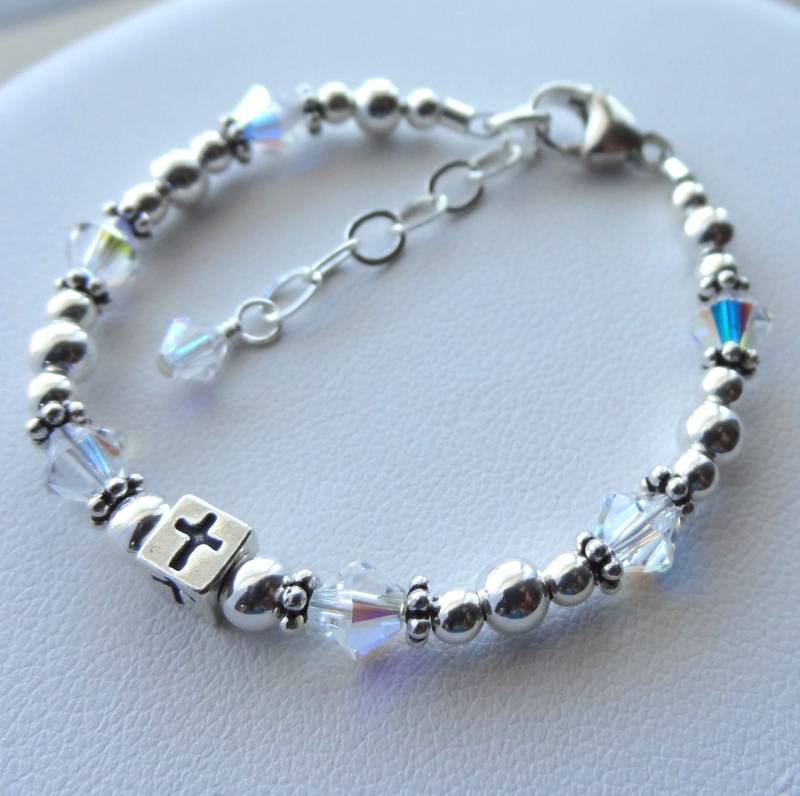 Baby Kreuz Armband Zur Taufe, Taufe Armband, Erste Heilige Kommunion Konfirmation Armband, Geburtstag Birthstone von ymcjewelry