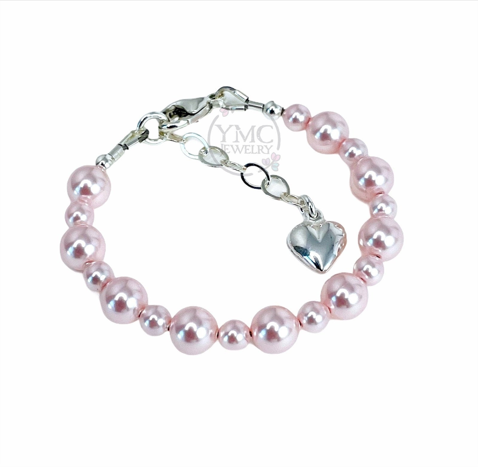 Baby-Rosa-Perlenarmband, Hellrosa Perle Mädchenarmband, Blumenmädchen-Perlenarmband, Erstkommunion Armband, Konfirmation Kreuz Perlenarmband von ymcjewelry