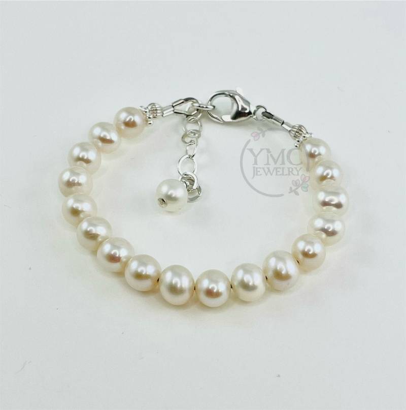Baby Süßwasser Perle Armband, Taufe Perlenarmband, Erste Kommunion Süßwasserperle Konfirmation Perlen, Mädchen von ymcjewelry