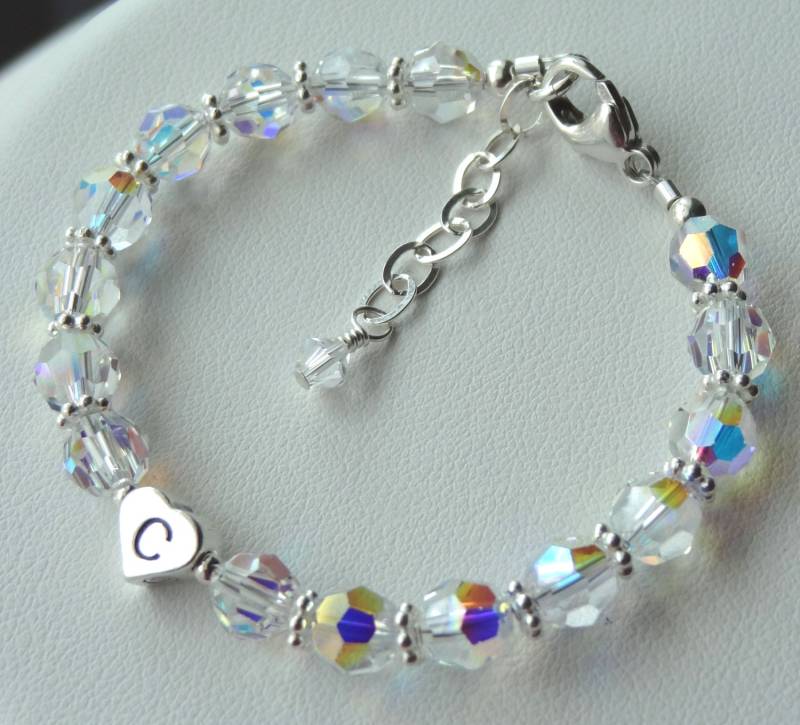 Blumenmädchen Armband, Kristall Initiale Mädchen Armband Für Kleine Mädchen, Baby Kleinkind Neugeborene Zwillinge Id von ymcjewelry
