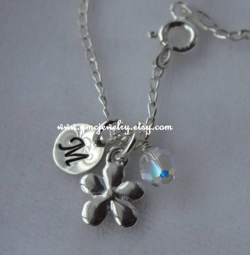Blumenmädchen Halskette - Sterling Silber Personalisierte Blume Erste Halskette, Birthstone Personalisierter Schmuck von ymcjewelry