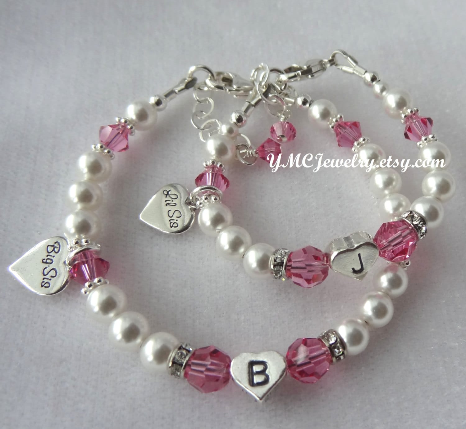 Große Schwester/Kleine Charme Armband, Herz Big Lil Sis Charm Armband von ymcjewelry