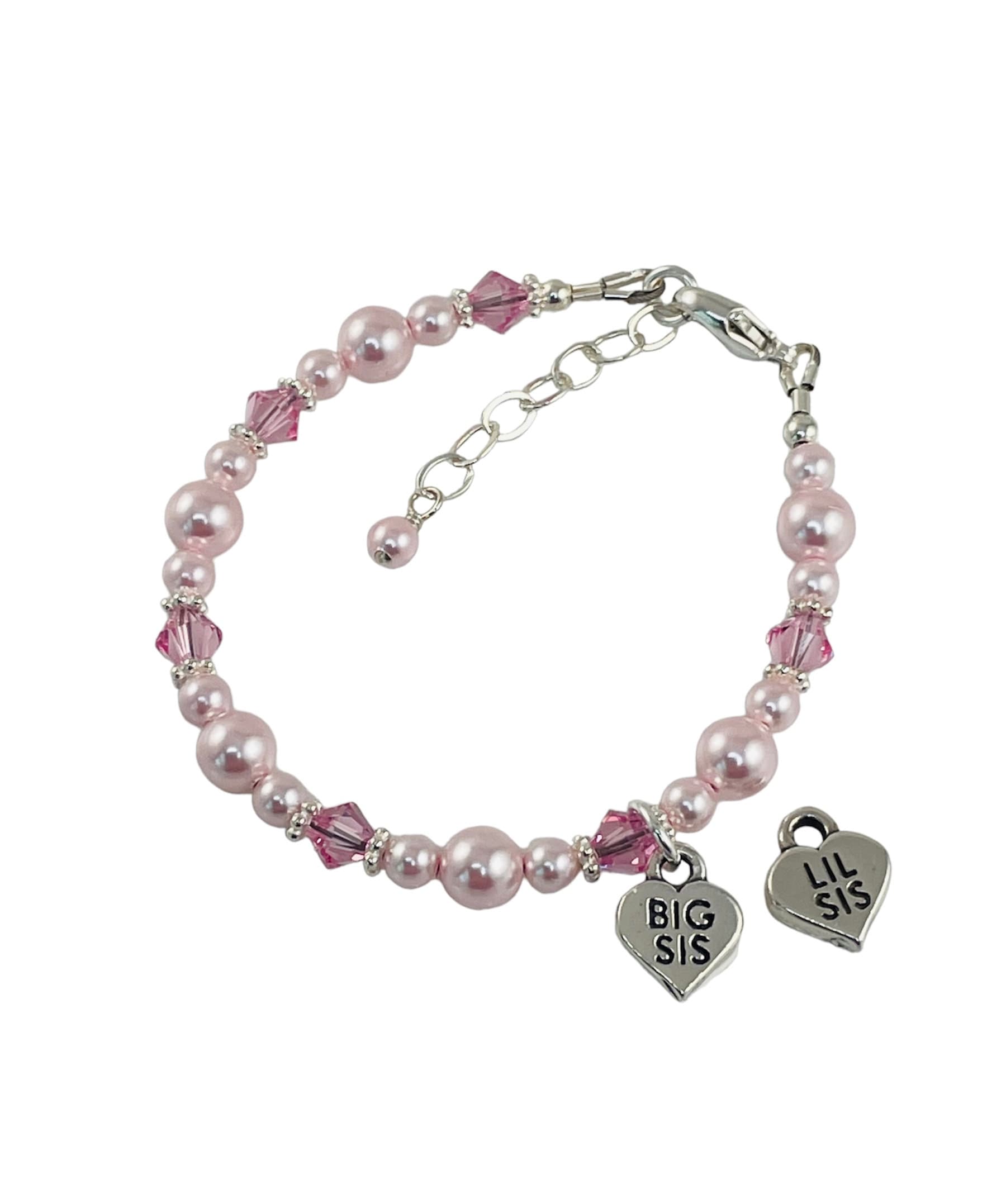 Große Schwester Kleine Perlenarmband, Rosa Große Armband Schmuck, Sis Lil Herz Bettelarmband, Ankündigung von ymcjewelry