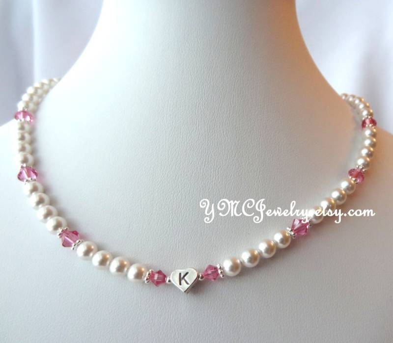 Kind Säugling Kleinkind Baby Mädchen Erste Perle Herz Halskette, Blumenmädchen Perlenkette, Personalisierte Halskette von ymcjewelry