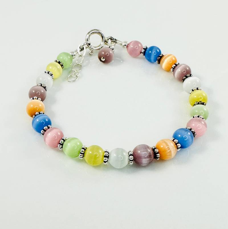 Mehrfarbiges Kleines Mädchen-Katzenaugen-Armband, Buntes Armband, Junior Brautjungfer Armband, Vorschul-Abschluss-Geschenk von ymcjewelry