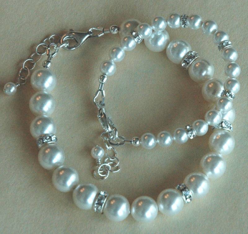 Mutter Und Tochter Kristallperlen Sterling Silber Armband, Familien Mama Baby Armbänder, Mommy & Me Schmuck von ymcjewelry
