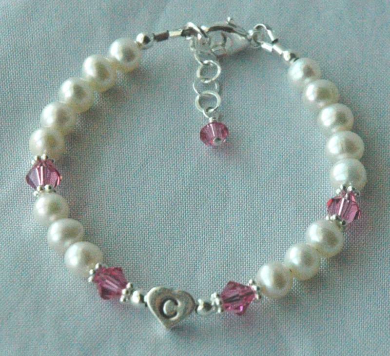 Personalisierte Baby Girl Perlenarmband, Echte Perle Anfang Geburtsstein Armband, Birthstone Echte Armband von ymcjewelry