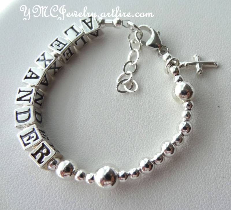 Personalisierte Baby Jungen/Mädchen Name Taufe Rosenkranz Armband, Taufe Armband, Baby Armband, Erste Kommunion Armband von ymcjewelry