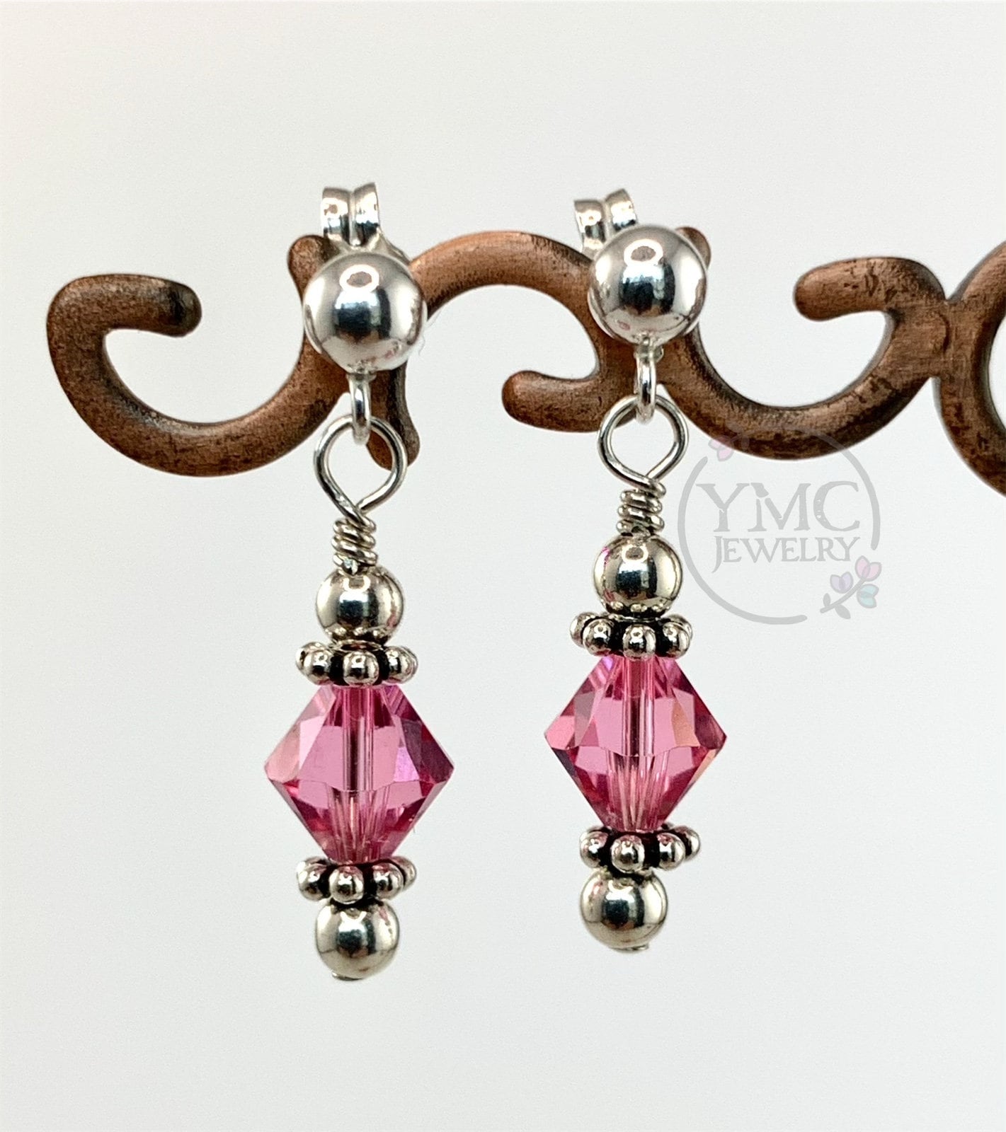 Personalisierte Birthstone Rosa Ohrstecker Baumeln Ohrstecker, Blumenmädchen Ohrringe, Erstkommunion Konfirmation Junior Brautjungfer Ohrringe von ymcjewelry