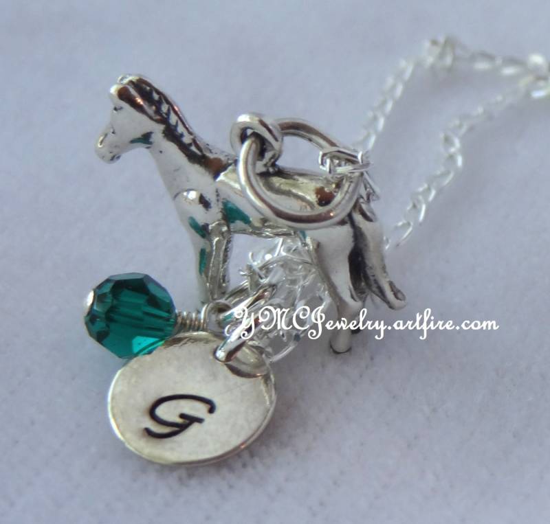 Personalisierte Pferd Halskette, Reit Schmuck, Birthstone Anfang Mini Pferde Schmuck Für Mädchen von ymcjewelry