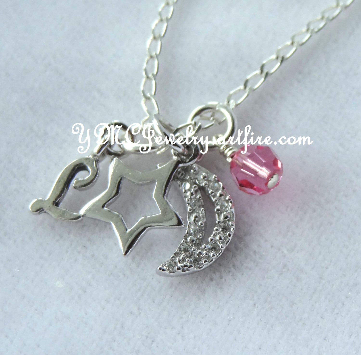 Personalisierte Sterling Silber Mond Stern Zirkonia Halskette, Ich Liebe Dich Zum Und Zurück, Initial Blumenmädchen Halskette von ymcjewelry
