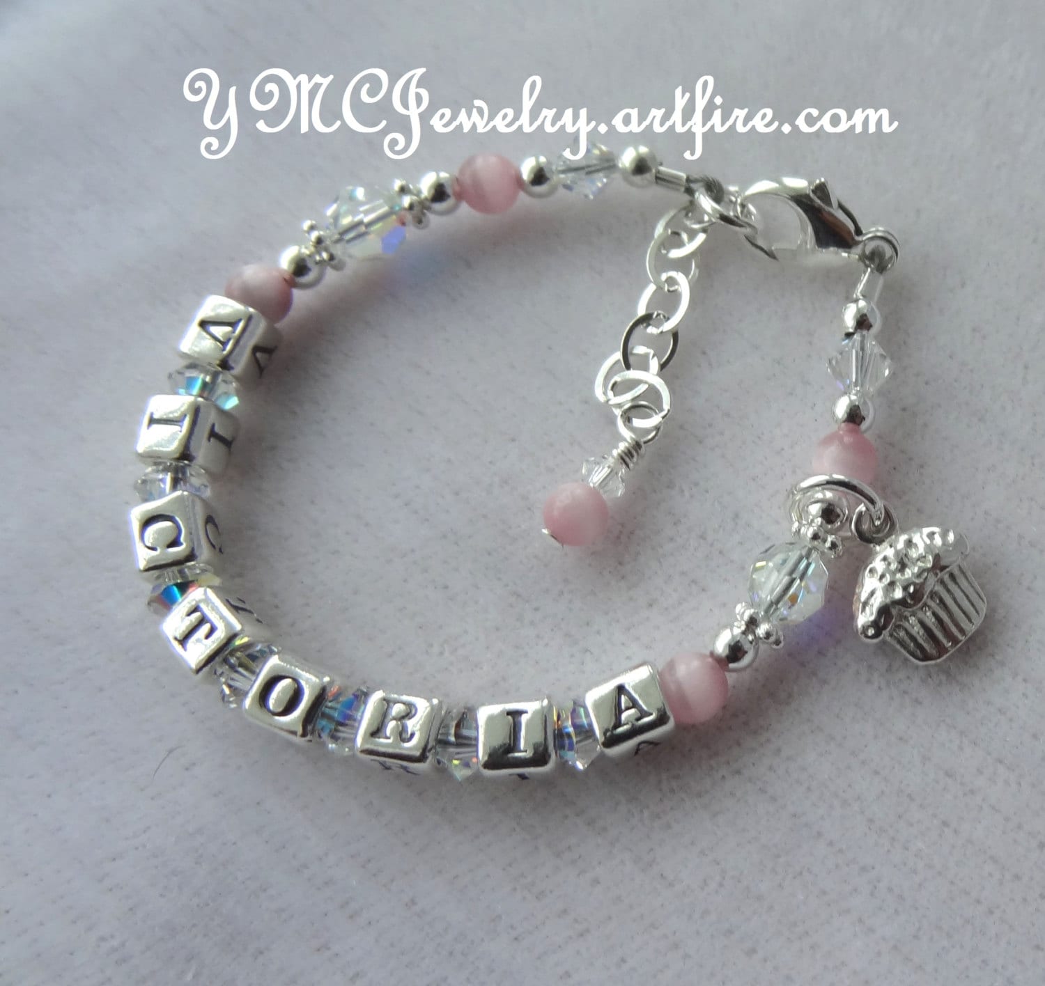 Personalisierte Sterling Silber Und Kristall Name Kinder Armband, Ersten Jahr Baby Mädchen Kleinkind Blumenmädchen von ymcjewelry