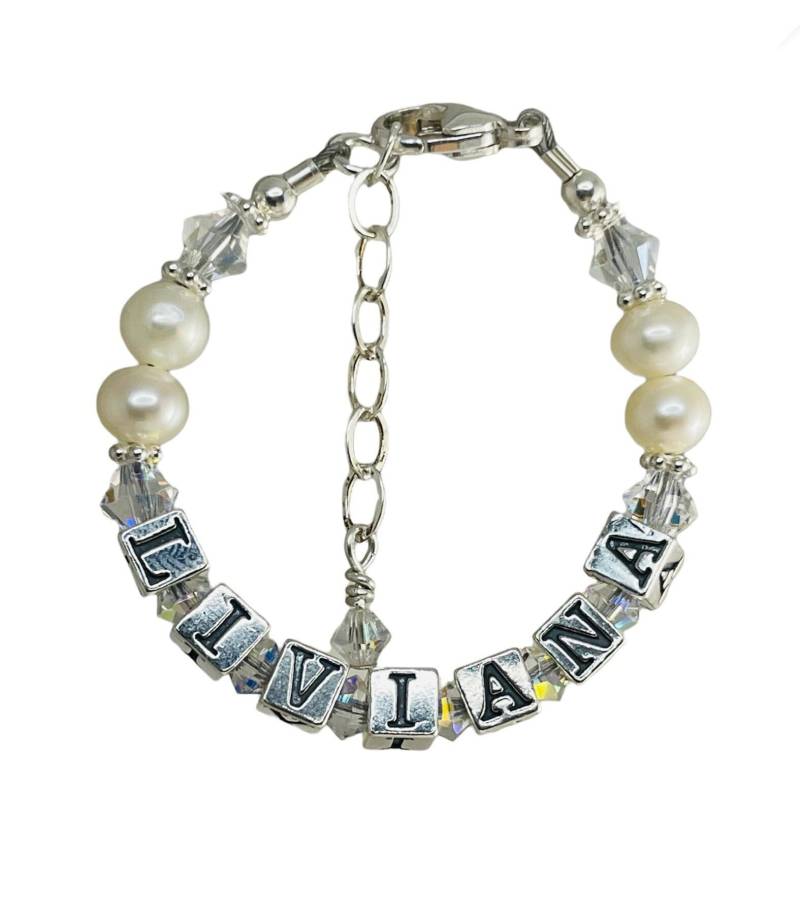 Personalisierte Süßwasserperle Baby Mädchen Name Armband, Name Kinder Armband, Birthstone Armband, Taufe Erstkommunion Armband von ymcjewelry