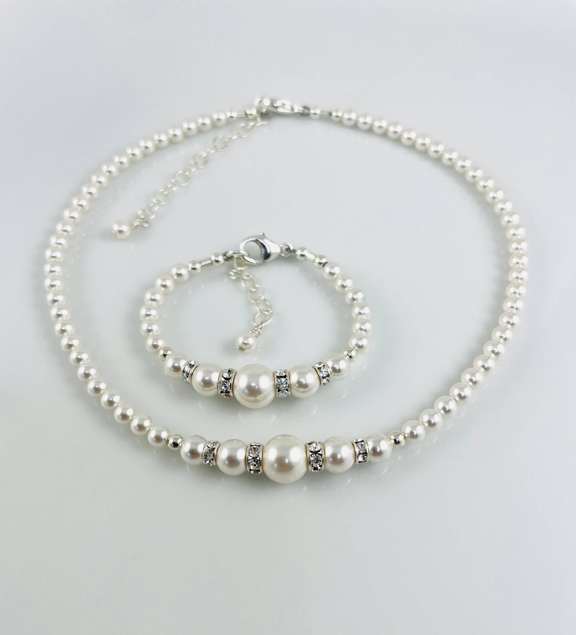 Prestige Kristall Strass Perle Runde Halskette Armband - Set, Brautjungfern Geschenk Halskette, Blumenmädchen Junior von ymcjewelry