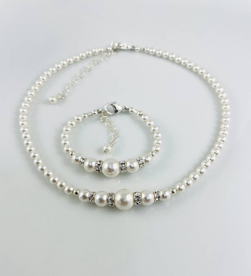 Prestige Kristall Strass Perle Runde Halskette Armband - Set, Brautjungfern Geschenk Halskette, Blumenmädchen Junior von ymcjewelry