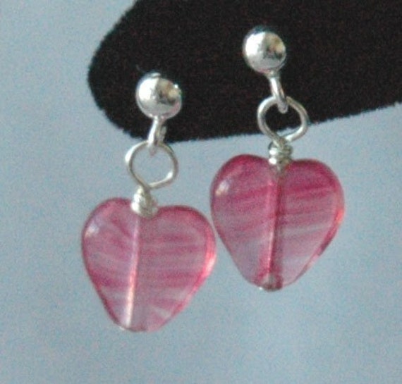 Rose Herz Sterling Silber Ohrstecker, Valentinstag Ohrringe, Kristall Kleine Rosa Ohrringe von ymcjewelry