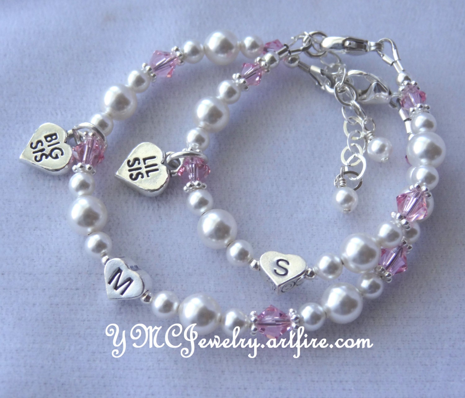Set Two Big Sister/Kleine Schwester Initial Herz Armband, Sis Lil Charm Little Armband von ymcjewelry