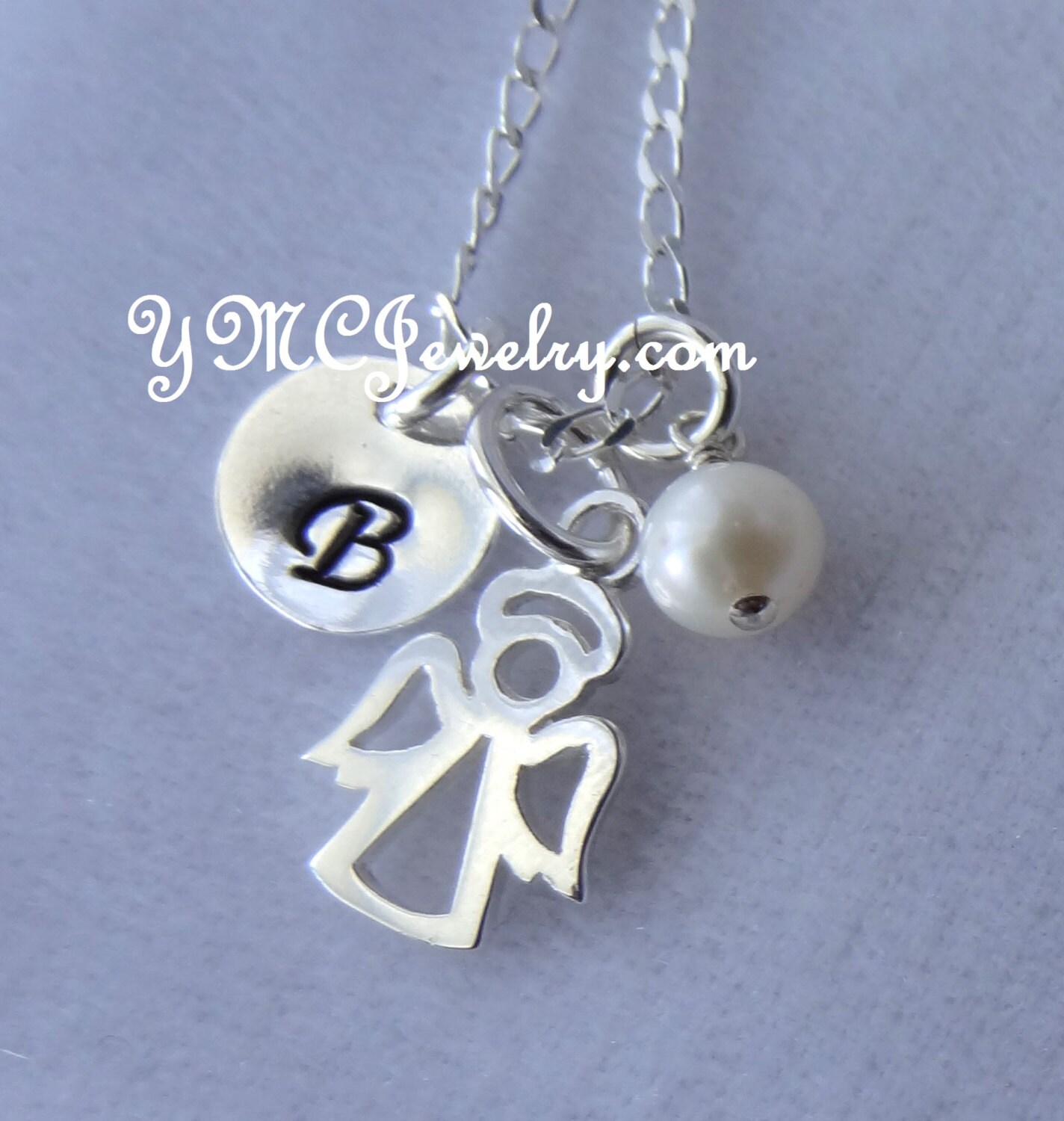 Silber Personalisierte Engel Halskette, Schutzengel Anfangsbuchstaben Birthstone Erste Kommunion Taufe Sympathie Geschenk von ymcjewelry