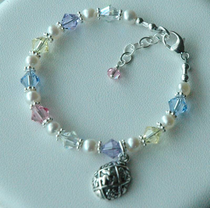 Sterling Silber Multicolor Kristall Und Süßwasserperlen Armband, Ostern Korb Stuffer, Ostern Armband Für Mädchen von ymcjewelry