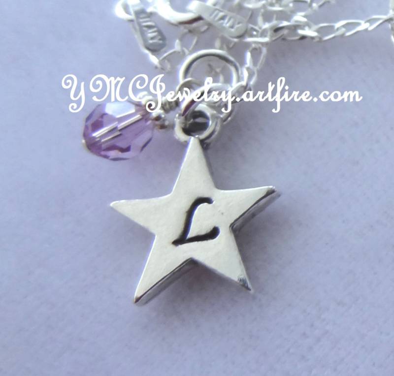 Sterling Silber Personalisierte Stern Halskette, Birthstone Erste Brautjungfer Geschenk, Neue Mutter Mutter, Blumenmädchen von ymcjewelry